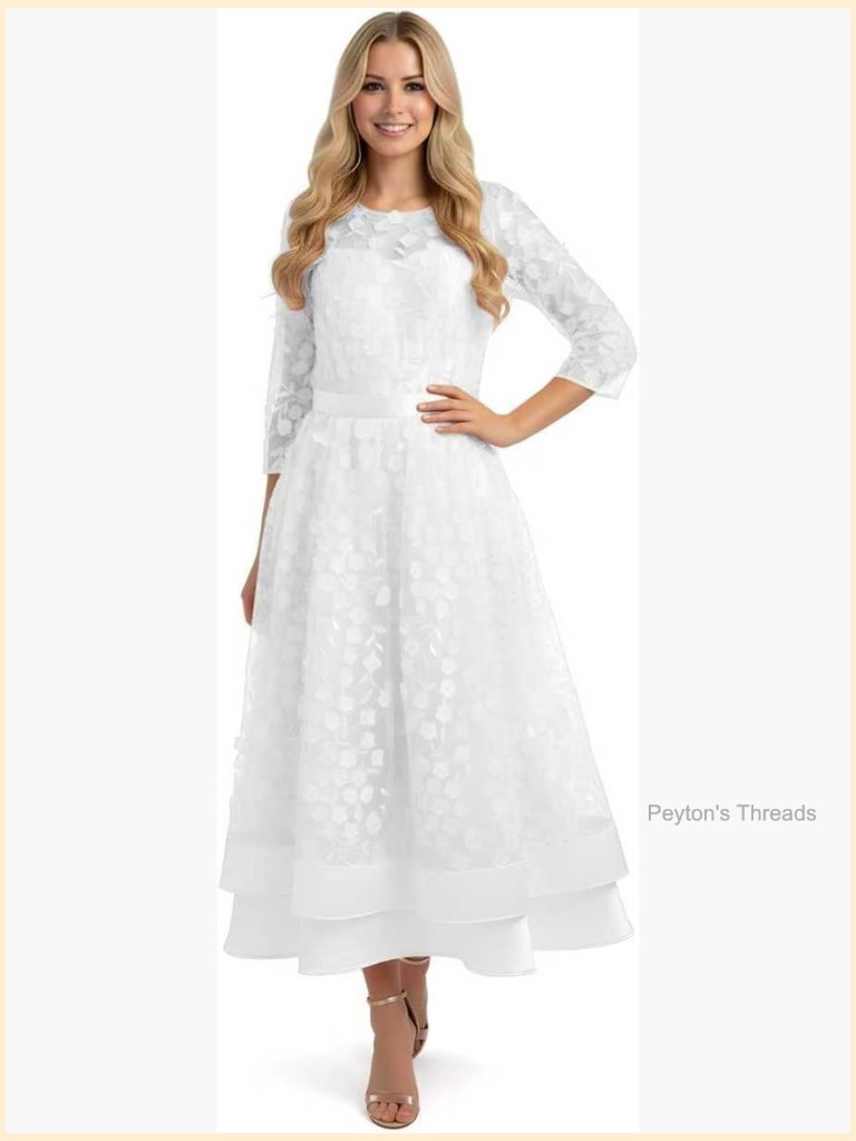 Plus Size 3d Posy Floral Dress 3/4 Sleeve Midi Cocktail Wedding Guest Dress